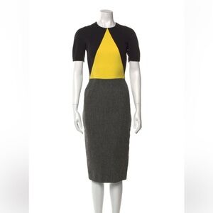 Victoria Beckham Black, Yellow, and Gray Midi Dress
